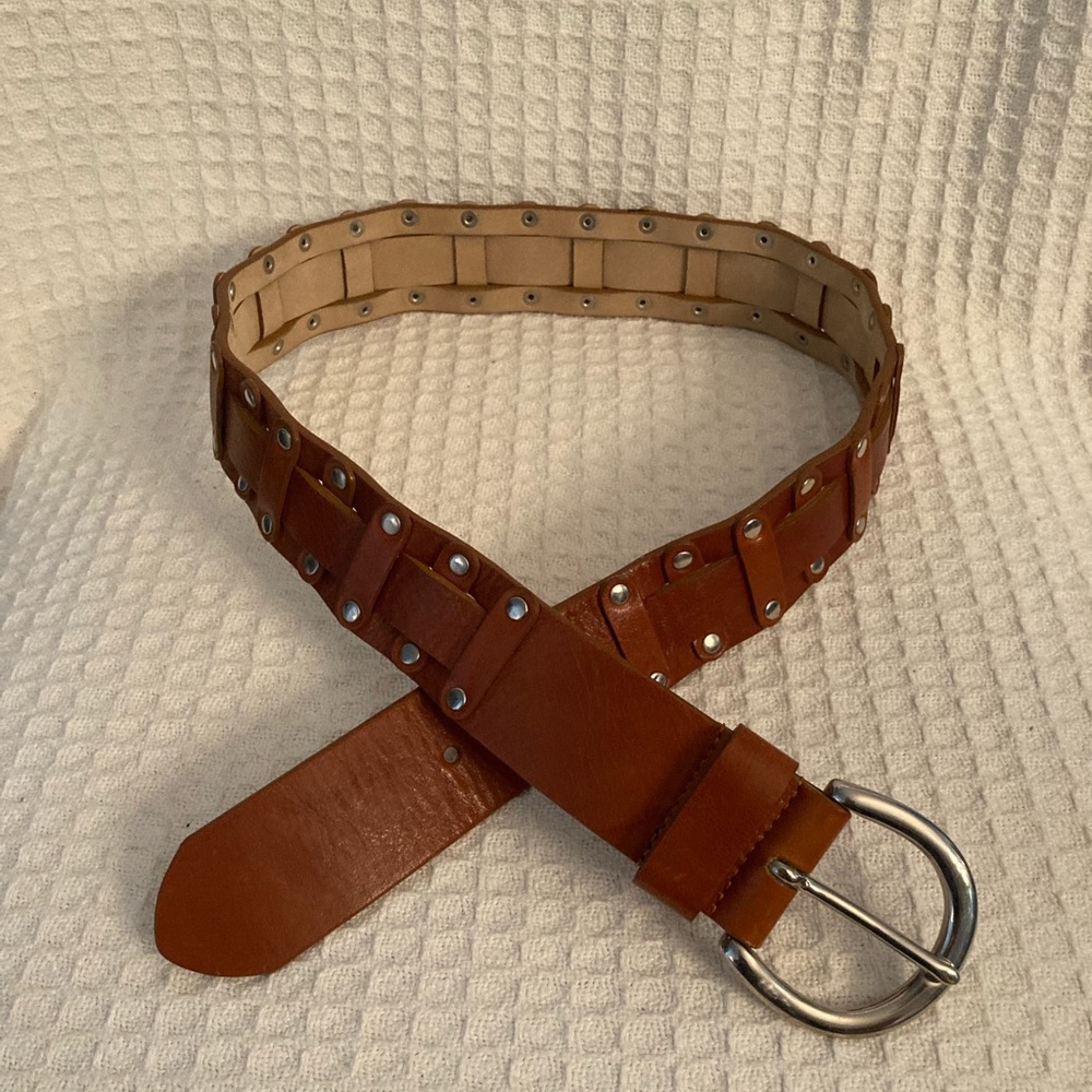 Gorgeous Italian Leather Fina Firenze 1927 Wide Brown Belt With Silver Studs